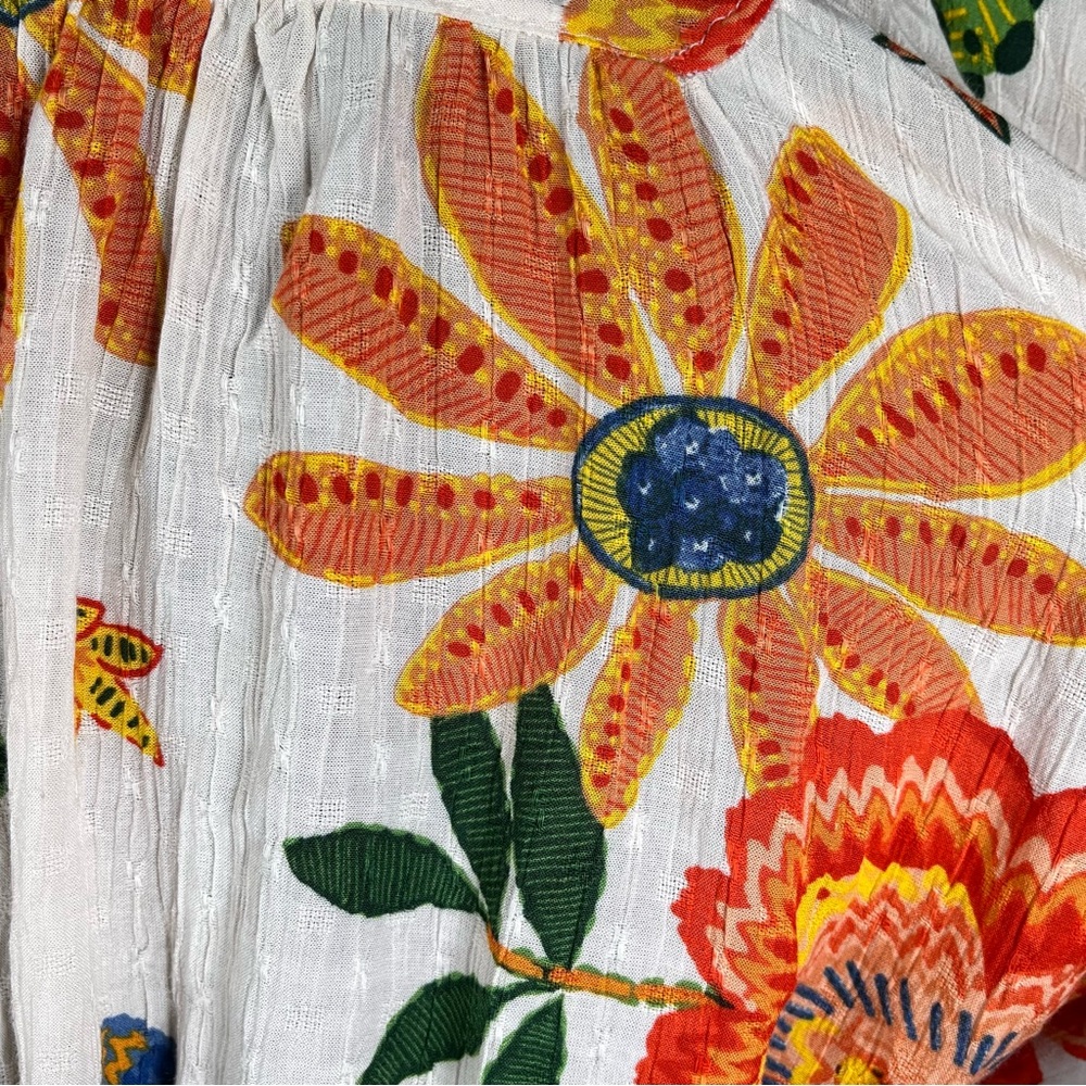Nicole Miller Floral Boho Top Cream Orange Puff Sleeve Cottagecore Tropical - Picture 8 of 17